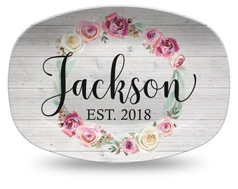 Custom Floral Wreath Personalized Platter | Choose Your Design | Wedding • Shower • Anniversary • Housewarming