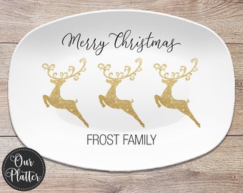 Three Reindeer Personalized Custom Holiday Christmas Platter