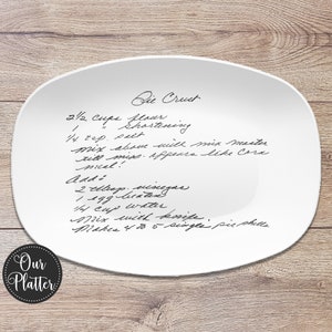 Handwritten Recipe Personalized Platter Dish Keepsake Handwriting Recipe Plate Recipe Card Transfer Gift White