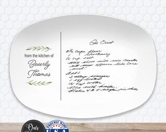 May include: White oval platter with handwritten pie crust recipe. The platter has the text "from the kitchen of Beverly Thomas" and the words "Our Platter" and "Proudly Made U.S.A. EST. 2017" are also visible.