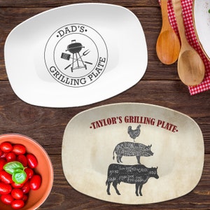 BBQ Grilling Platter Personalized Serving Tray, Father's Day BBQ Gifts, Grilling Plate, Gifts for Him, Butcher Cuts, Cow Pig Chicken image 1