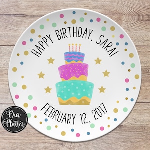 Happy Birthday Personalized Plate, Dots, Sprinkles, Cupcake, Birthday Plate, First Birthday Girl, Plate for Her, Teen Birthday, Milestone