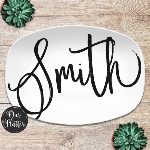 Large Script Personalized Platter | Farmhouse • Boho • Wedding • Anniversary • Teacher • Hostess Gifts