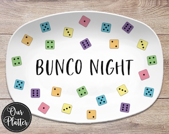 Bunco Night, Dice Game Night Custom Personalized Platter, Let's Roll, Serving Tray, Bunko Game