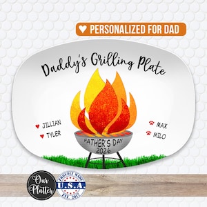 BBQ Grilling Personalized Plate, Daddy's Grilling Plate for Fathers Day, Custom Gift for Him for Birthday, Grill Master Dad