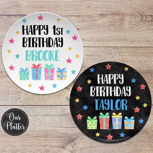 Happy Birthday Personalized Plate, Gifts Stars, Birthday 10&quot; Plate, First Birthday Girl Boy, Party Plate, Kids Plastic Plate, Teen Birthday