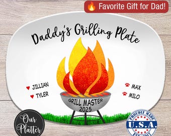 BBQ Grilling Personalized Plate, Daddy's Grilling Plate for Father's Day, Custom Gift for Him for Birthday, Grill Master Dad