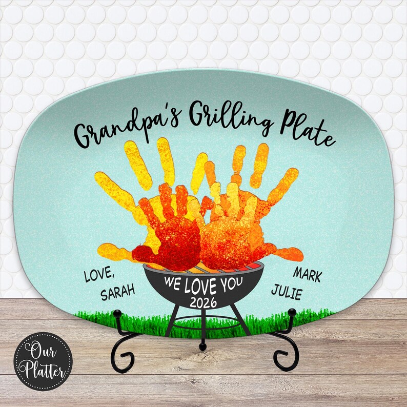 Handprint Custom Grilling Plate, Personalized Platter for Father's Day, Gift for Dad from Kids, Handprint Plate for Daddy or Grandpa bild 9