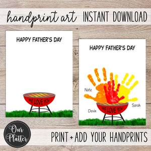 Grillen Handabdruck Kunst Druckbares Geschenk, digitaler Download, DIY Ihre Handabdrücke Handwerk, Grillmeister, Grillfreunde, Geschenk für Ihn