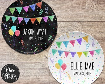Happy Birthday Banner Personalized Plate, Birthday 10" Plate, First Birthday Girl Boy, Party Plate, Kids Plastic Plate, Party Decoration