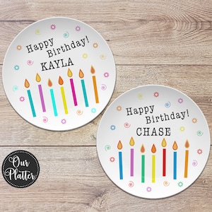 Happy Birthday Candles Personalized Plate, Birthday 10&quot; Plate, First Birthday Girl Boy, Party Plate, Kids Plastic Plate