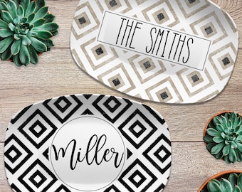 Distressed Diamond Aztek, Boho, Farmhouse Style  Personalized Platters