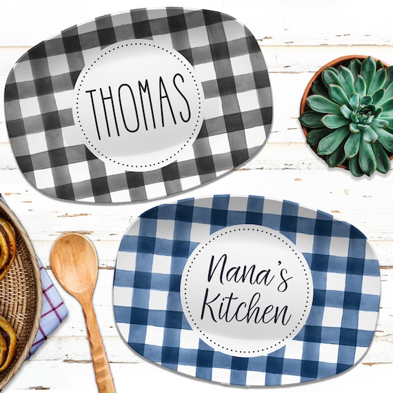 Buffalo Plaid Personalized Platter, Pattern Design, Custom Serving Tray, Gift for Baker or Cook