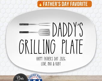 Grilling BBQ Plate, Personalized Serving Tray Platter, Fathers Day Gift for BBQ Lover, Gifts for Him, Outdoor Poolside, Christmas for Dad