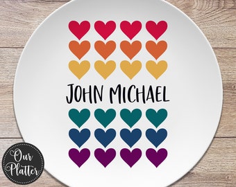 Rainbow Hearts Personalized Plate | Gift for Valentine's Day, Anniversary, Shower