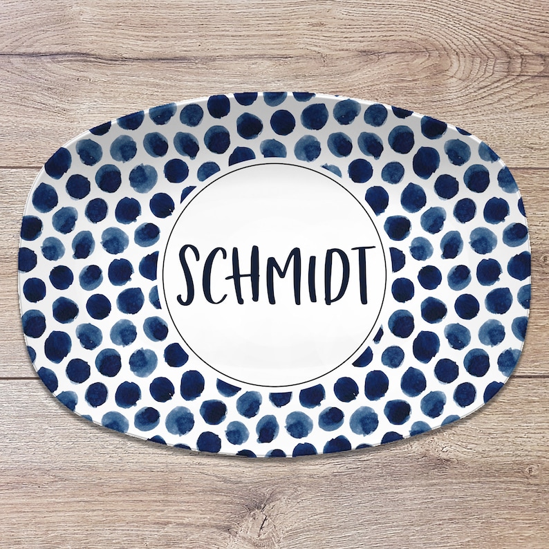 Blue & White Patterned Personalized Custom Platter, Personalized Gift Serving Plate, Gift for Couple, Family, Wedding, Anniversary image 3
