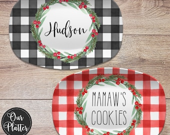 Christmas Buffalo Plaid Personalized Platters