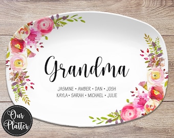 Floral Personalized Platter for Mom | Mother's Day Gift for Grandma • Gift for Mom • Sentimental Gift from Grandkids • Blessings