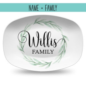 Custom Farmhouse Personalized Platter, Family Last Name Wreath Gift Plate for Wedding Shower Anniversary Housewarming image 4