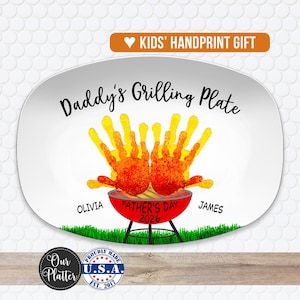 Handprint Custom Grilling Plate, Personalized Platter for Father's Day, Gift for Dad from Kids, Handprint Plate for Daddy or Grandpa bild 1