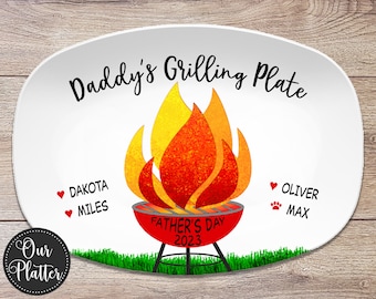 BBQ Grilling Personalized Plate, Daddy's Grilling Plate for Father's Day, Custom Gift for Him for Birthday, Grill Master Dad