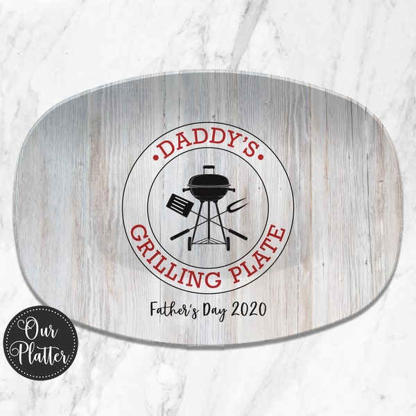 BBQ Grill Platter, Father's Day Grilling Gift for Him, Personalized Gift for Dad, Patio Outdoor Serving Tray • Custom Plate