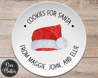 Cookies for Santa Personalized Plate | Kids Family Keepsake Gift | Santa Hat