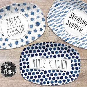 Blue & White Patterned Personalized Custom Platter, Personalized Gift Serving Plate, Gift for Couple, Family, Wedding, Anniversary