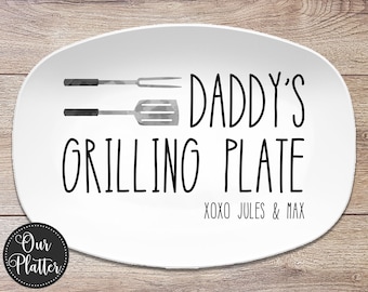 Grilling BBQ Plate, Personalized Serving Tray Platter, Father's Day Gift for BBQ Lover, Gifts for Him, Outdoor Poolside Grillin & Chillin