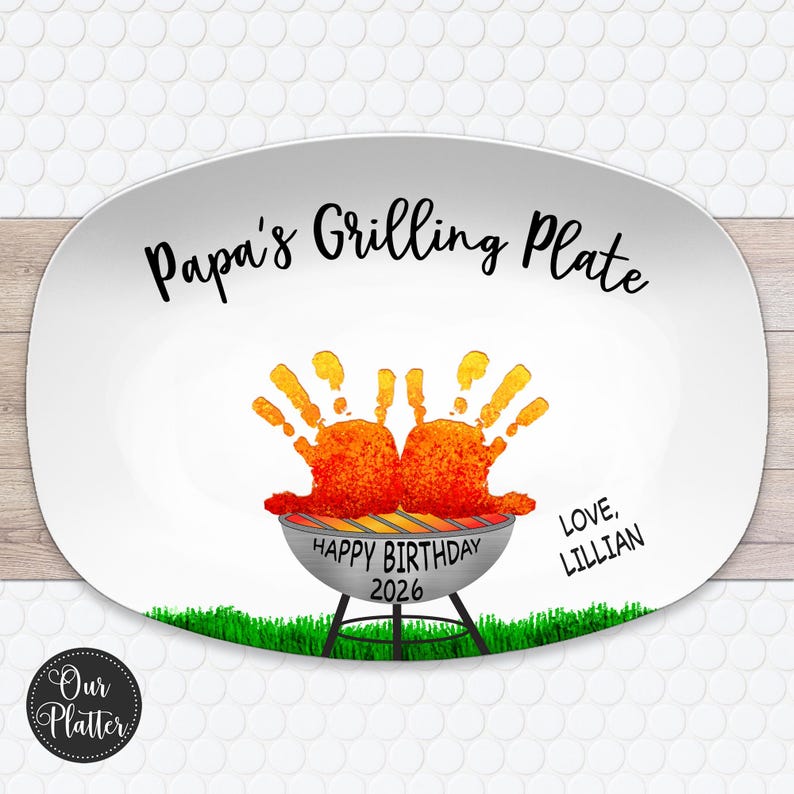 Handprint Custom Grilling Plate, Personalized Platter for Father's Day, Gift for Dad from Kids, Handprint Plate for Daddy or Grandpa bild 7
