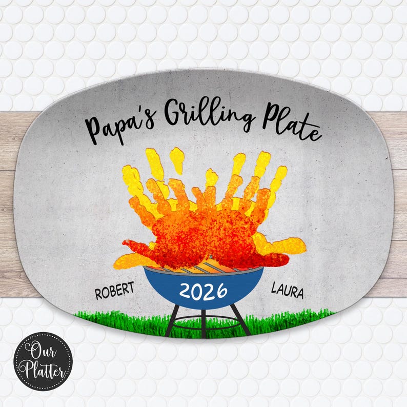 Handprint Custom Grilling Plate, Personalized Platter for Father's Day, Gift for Dad from Kids, Handprint Plate for Daddy or Grandpa bild 8