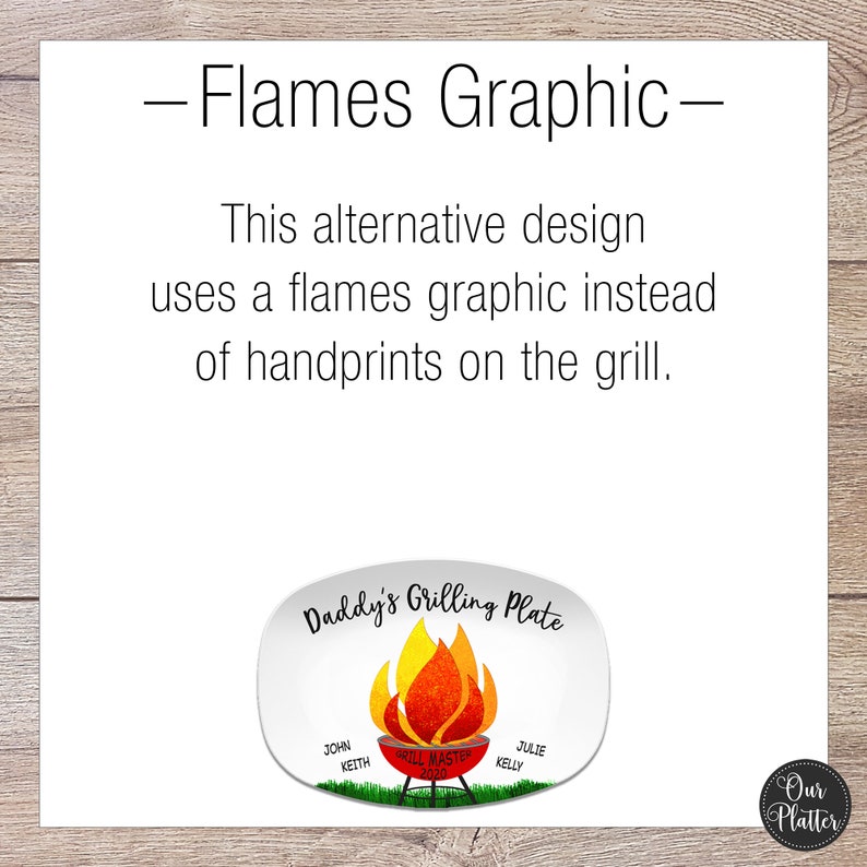 this alternative design uses a flames graphic instead of handprints on the bbq grill