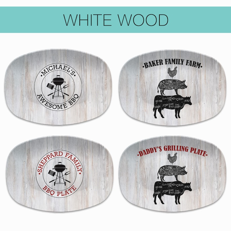 BBQ Grilling Platter Personalized Serving Tray, Father's Day BBQ Gifts, Grilling Plate, Gifts for Him, Butcher Cuts, Cow Pig Chicken image 6