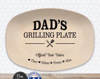Grilling Dad Personalized Serving Platter | Custom Father’s Day Gift Plate | Official Taste Testers Tray for Foodie Dad