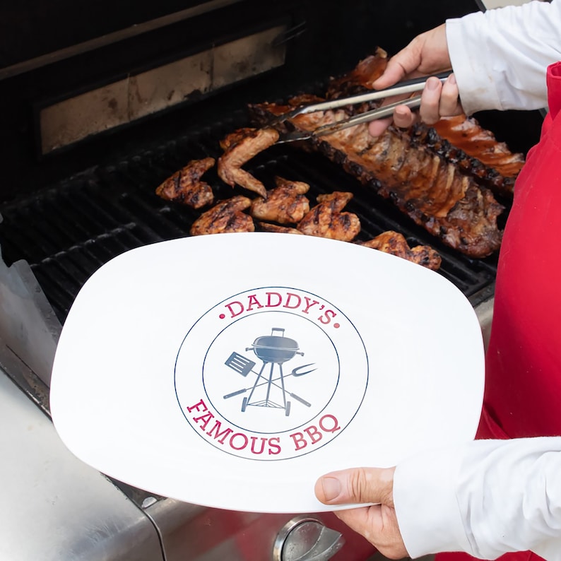 BBQ Grilling Platter Personalized Serving Tray, Father's Day BBQ Gifts, Grilling Plate, Gifts for Him, Butcher Cuts, Cow Pig Chicken image 2