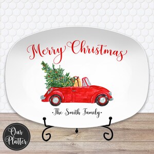 Vintage Christmas Personalized Platter | Car or Truck Design | Custom Family Plate