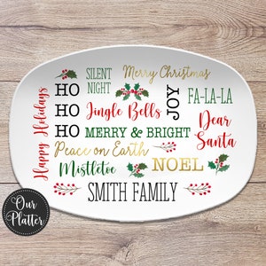 Christmas Text Personalized Platter, Custom Family Platter, Hostess Gift for Holidays, Winter Text Collage