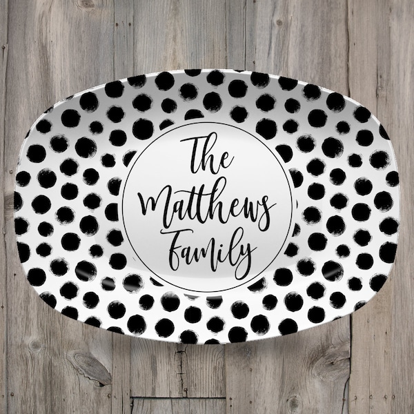 Patterned Personalized Custom Platter | Aztek • Dots • Black and White • Blue and White