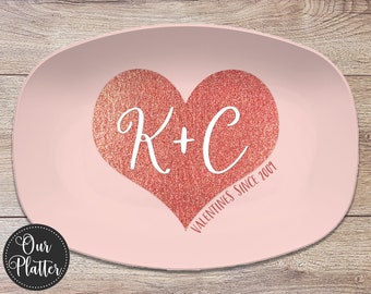 Rose Gold Heart Personalized Platter | Valentine • Wedding • Shower •  Anniversary