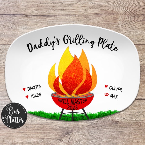 BBQ Grilling Personalized Plate, Daddy's Grilling Plate for Father's Day, Custom Gift for Him for Birthday, Grill Master Dad