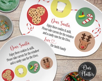 Dear Santa Milk & Cookies Christmas Plate | Cookies for Santa, Carrots for Reindeer | Personalized Gift