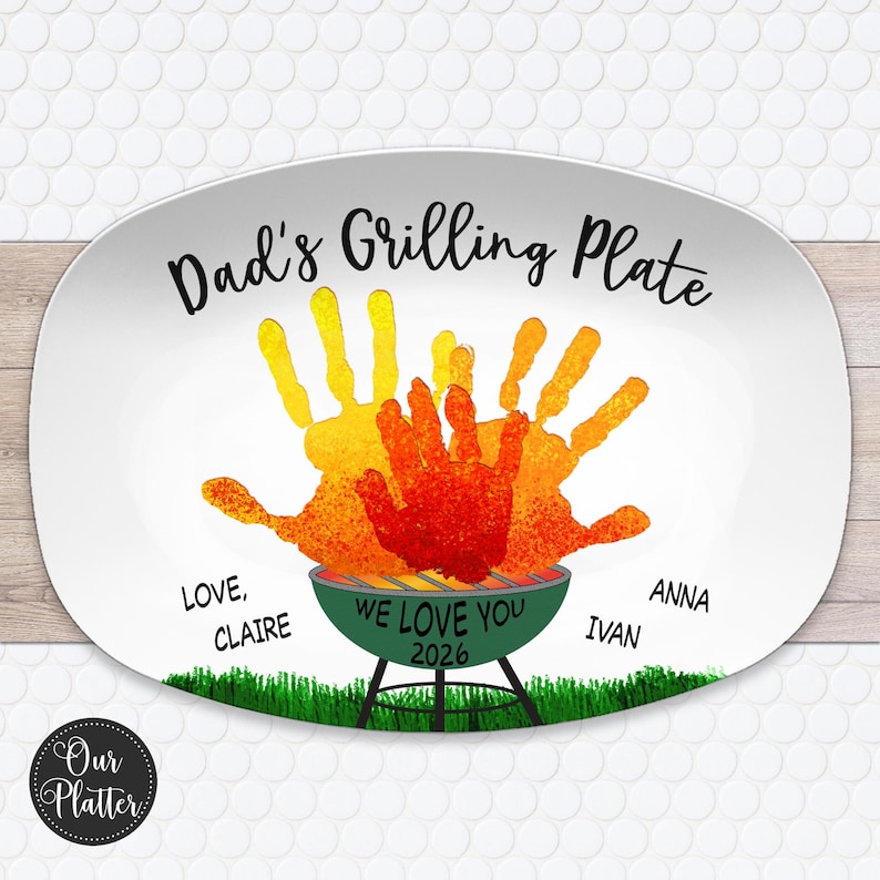 Handprint Custom Grilling Plate, Personalized Platter for Father's Day, Gift for Dad from Kids, Handprint Plate for Daddy or Grandpa bild 10