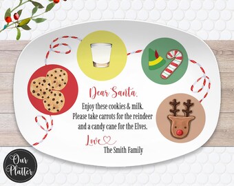 Dear Santa Milk & Cookies Christmas Plate | Cookies for Santa, Carrots for Reindeer | Personalized Gift