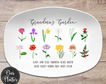 Birth Month Flower Family Personalized Platter, Mother's Day Gift, Custom Gift, Grandma's Garden, Grandparent Gift from Grandkids