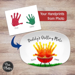 Handprint Custom Grilling Plate, Personalized Platter for Father's Day, Gift for Dad from Kids, Handprint Plate for Daddy or Grandpa bild 2