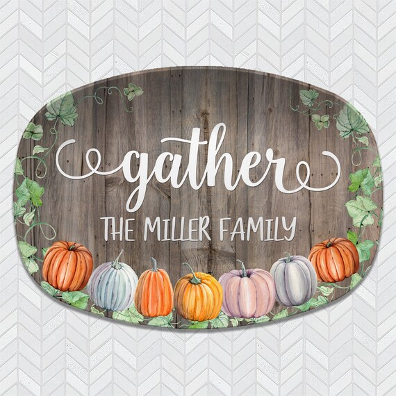 Gather Fall Pumpkins Thanksgiving Personalized Platter | Etsy