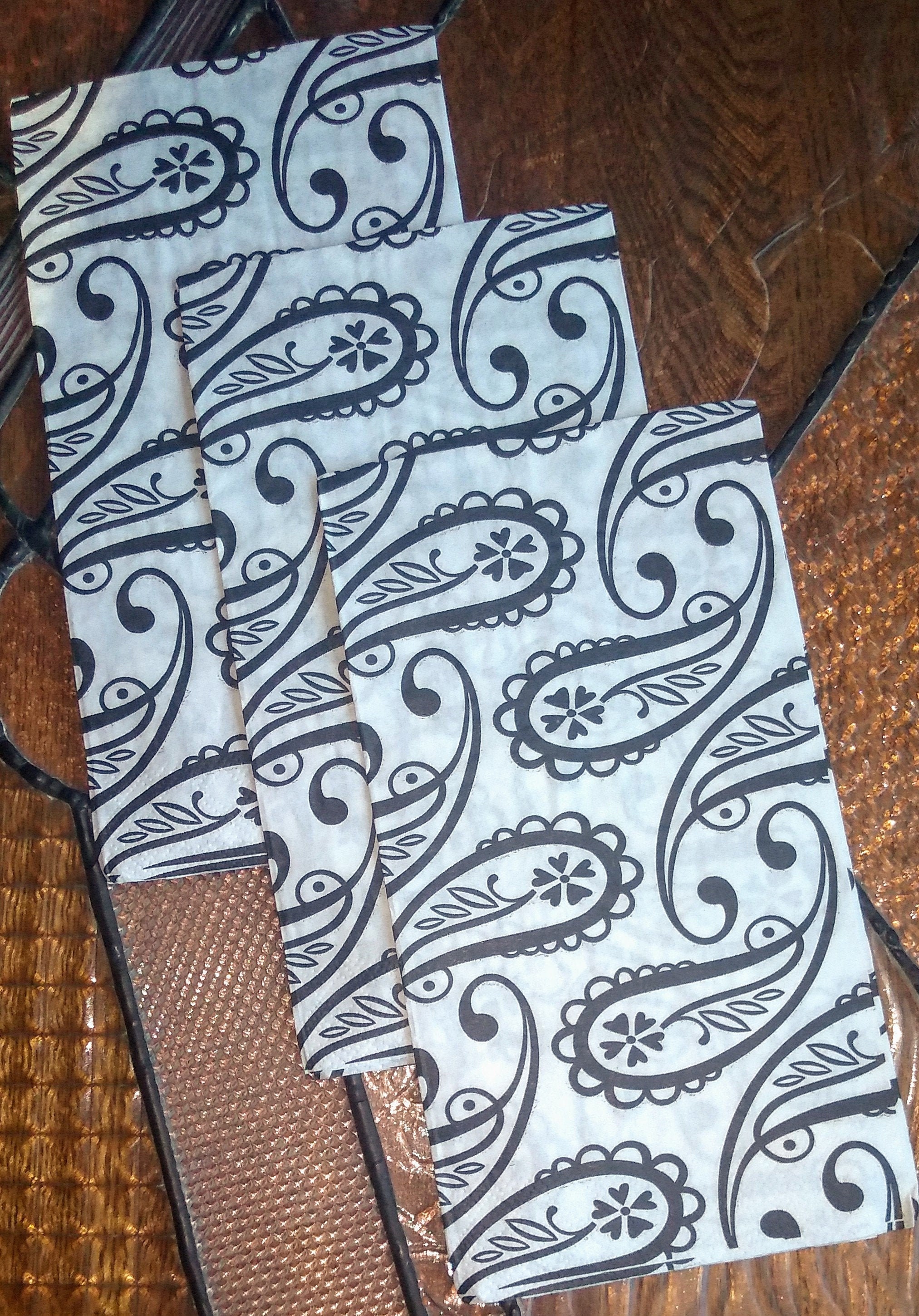 3 Paper guest Napkins decoupage Paisley Black & White Free Etsy
