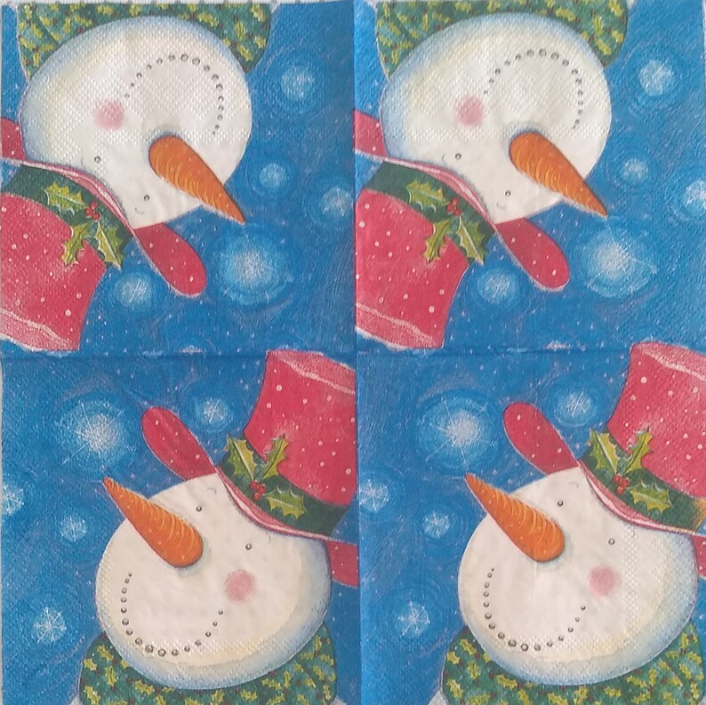 Snowman ~ Decoupage Napkins ~ Set of 3 ~ Papercrafts ~ Ephemera