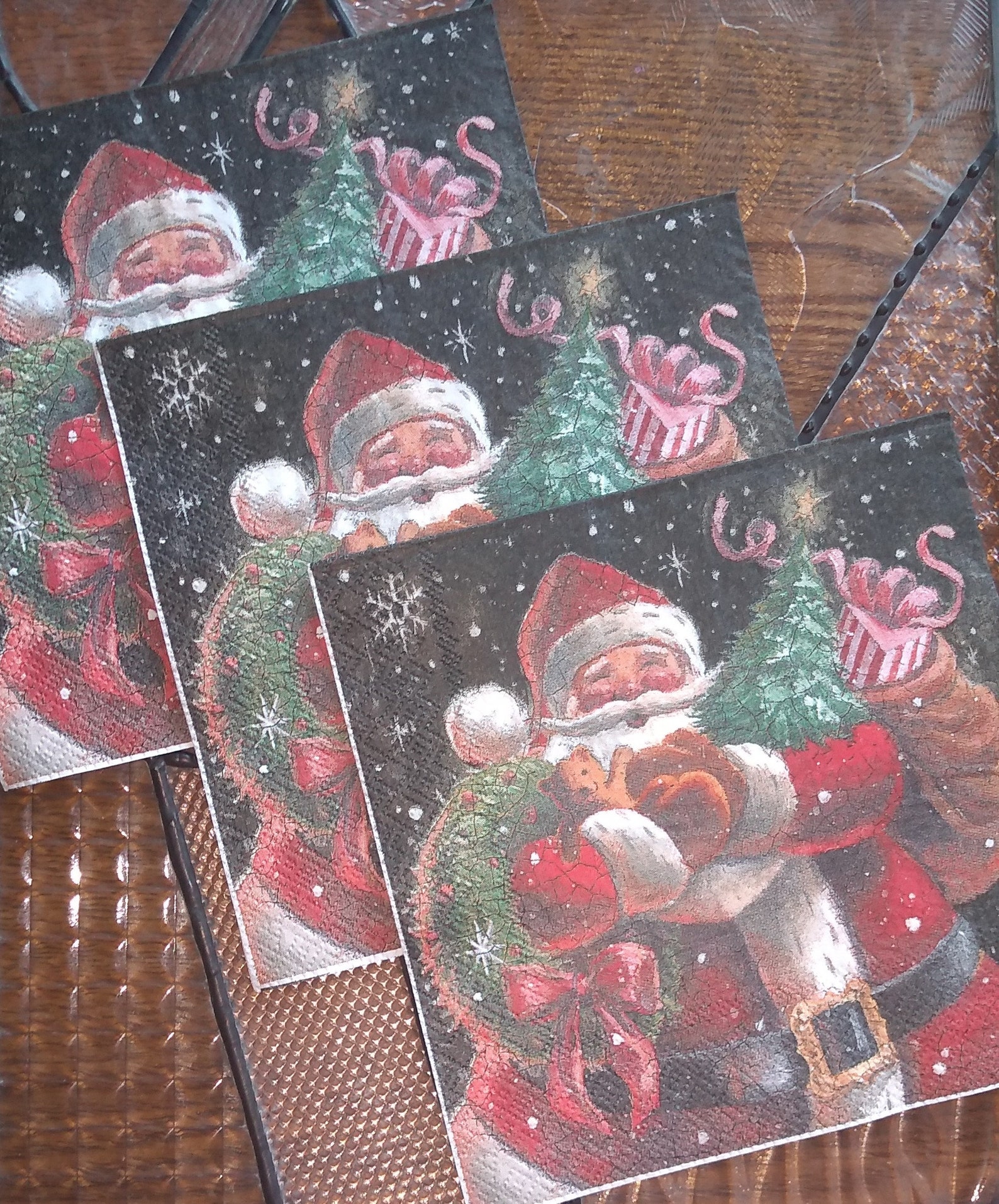3 paper napkins decoupage Christmas Antique Santas Santa Etsy