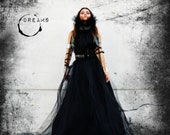Persephone Dress, Gothic Victorian Black Tulle Cover Dress Accessory, Front Long Tulle Dress or Cape, Custom Size